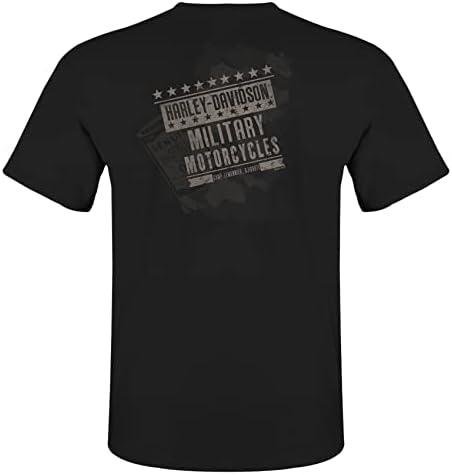 הצבא הארלי -דייווידסון - חולצת טריקו גרפית שחורה של גברים - מחנה לימונייר | פטריוט גולגולת